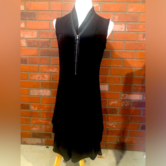 Size 12 Joseph Ribkoff black dress with front zipper and draped bottom - Picture 1 of 3